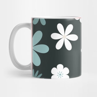 Blue and White Color Flowers Pattern Designs with Black Color Background Mug